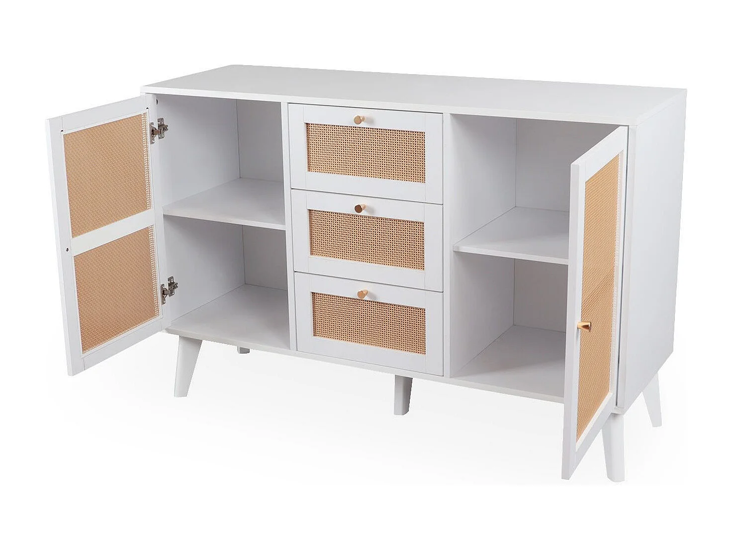 Buffet 3 tiroirs et 2 portes avec cannage Dalgora L120cm Blanc