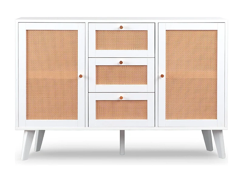 Buffet 3 tiroirs et 2 portes avec cannage Dalgora L120cm Blanc