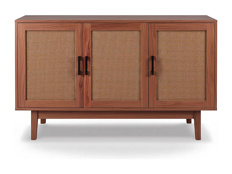 Buffet moderne L113cm Poetis 3 portes avec cannage Rotin et Bois