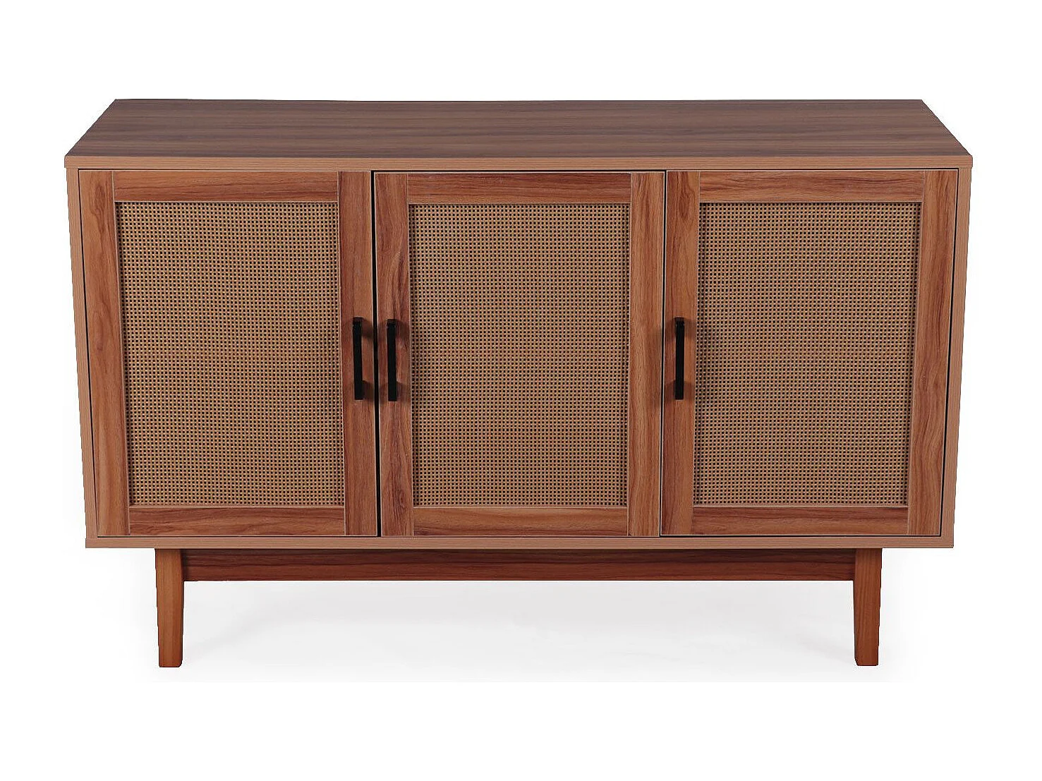 Buffet moderne L113cm Poetis 3 portes avec cannage Rotin et Bois