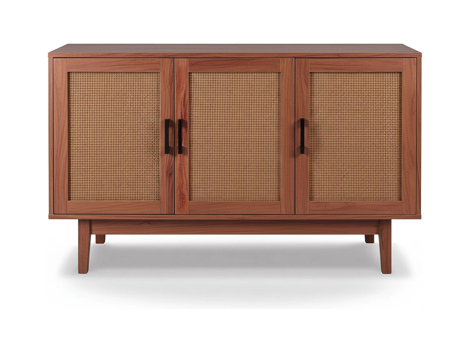 Buffet moderne L113cm Poetis 3 portes avec cannage Rotin et Bois
