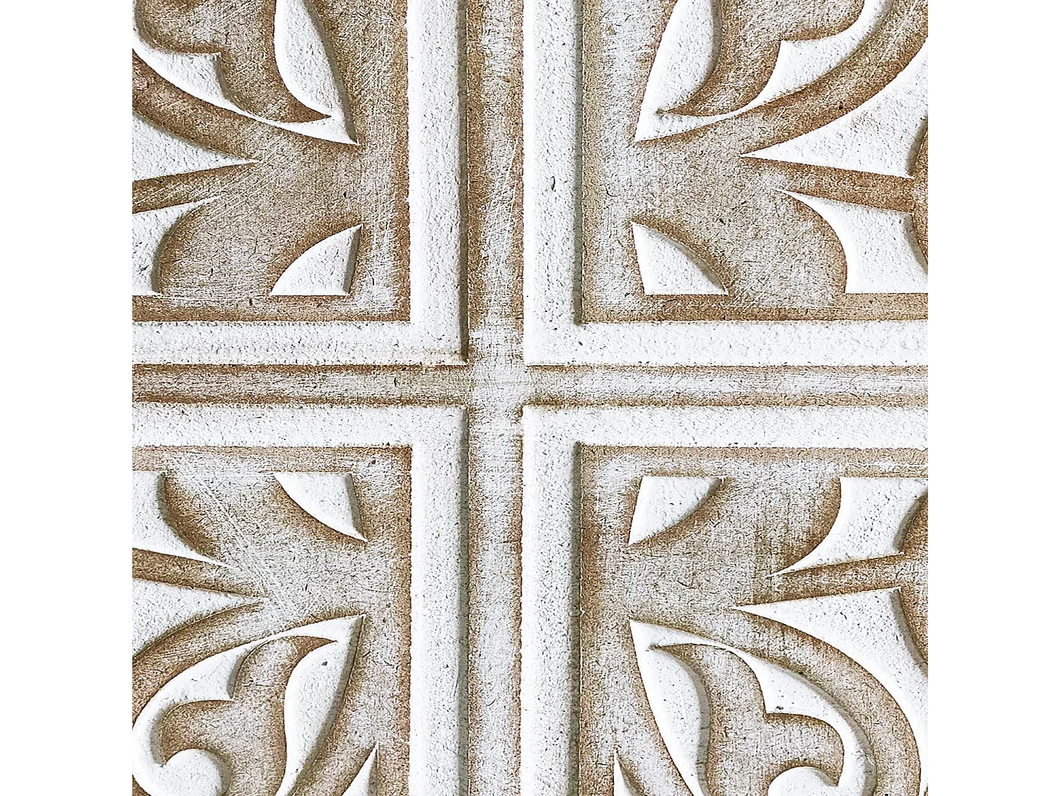 Tête de lit style oriental bois sculpté Linium 120cm Blanc patiné