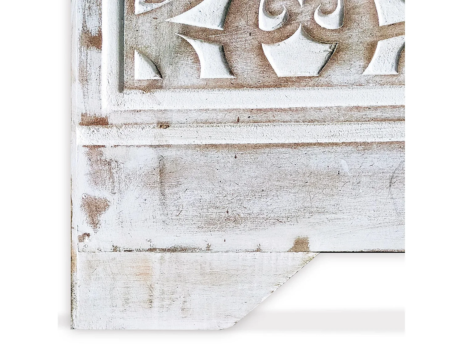 Tête de lit style oriental bois sculpté Linium 120cm Blanc patiné