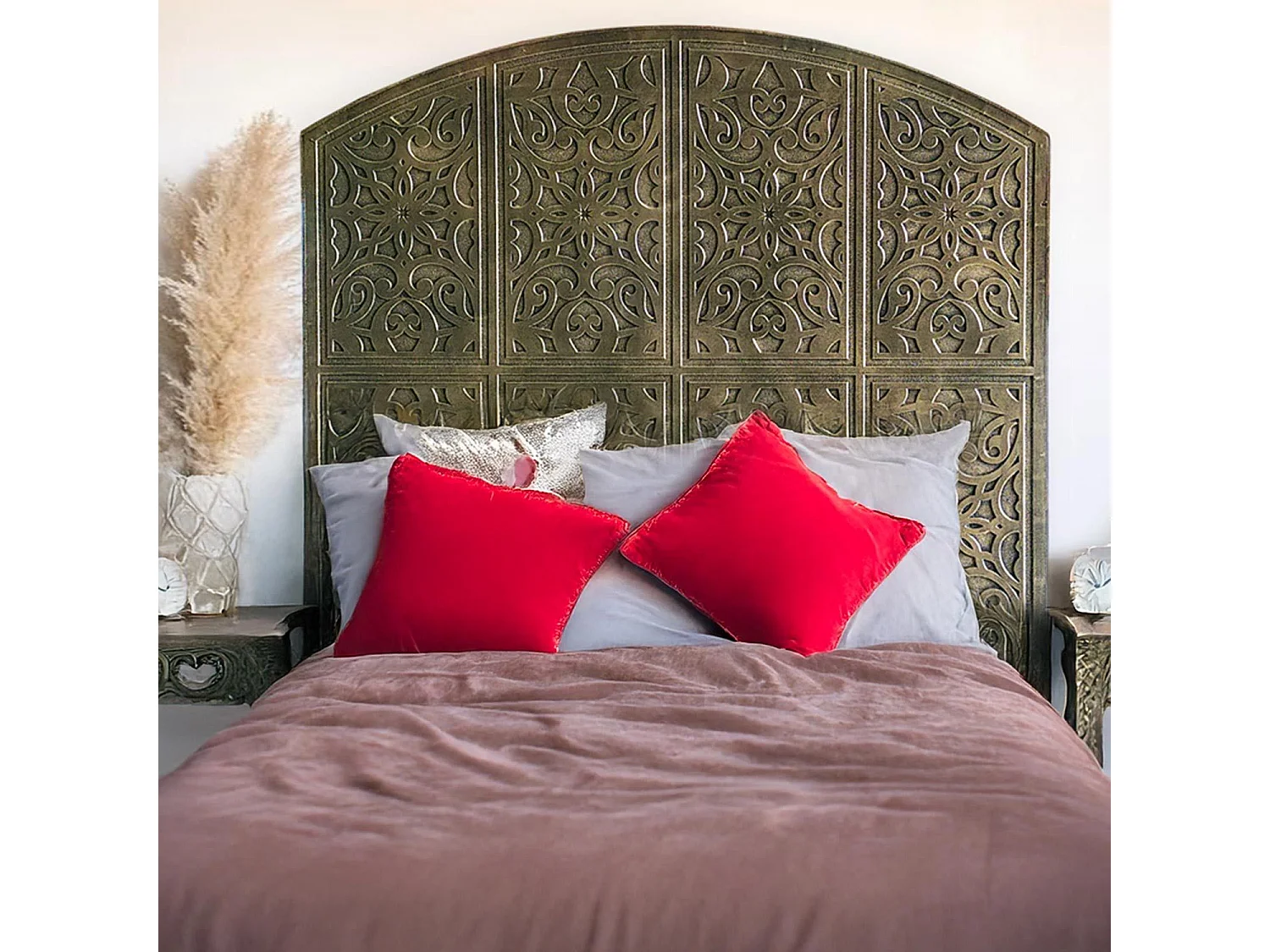 Tête de lit style oriental bois sculpté Linium 120cm Bronze