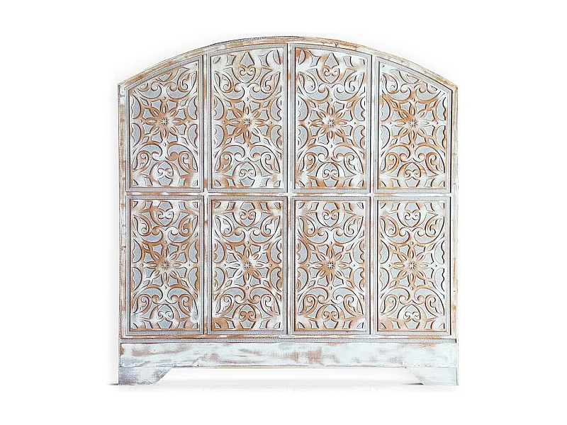 Tête de lit style oriental bois sculpté Linium 120cm Gris patiné