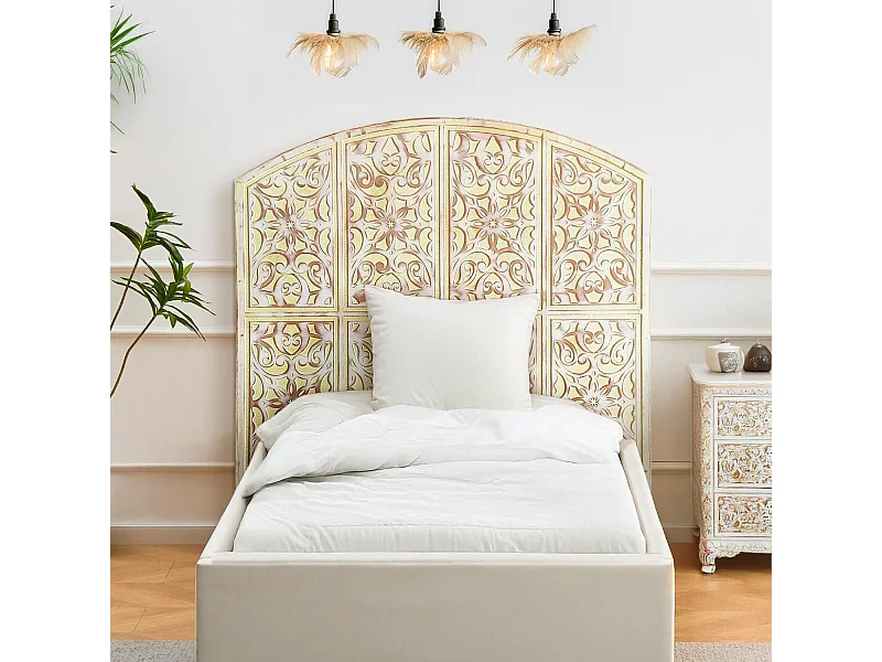 Tête de lit style oriental bois sculpté Linium 120cm Jaune patiné