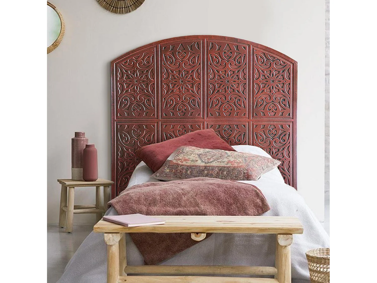 Tête de lit style oriental bois sculpté Linium 120cm Cuivre