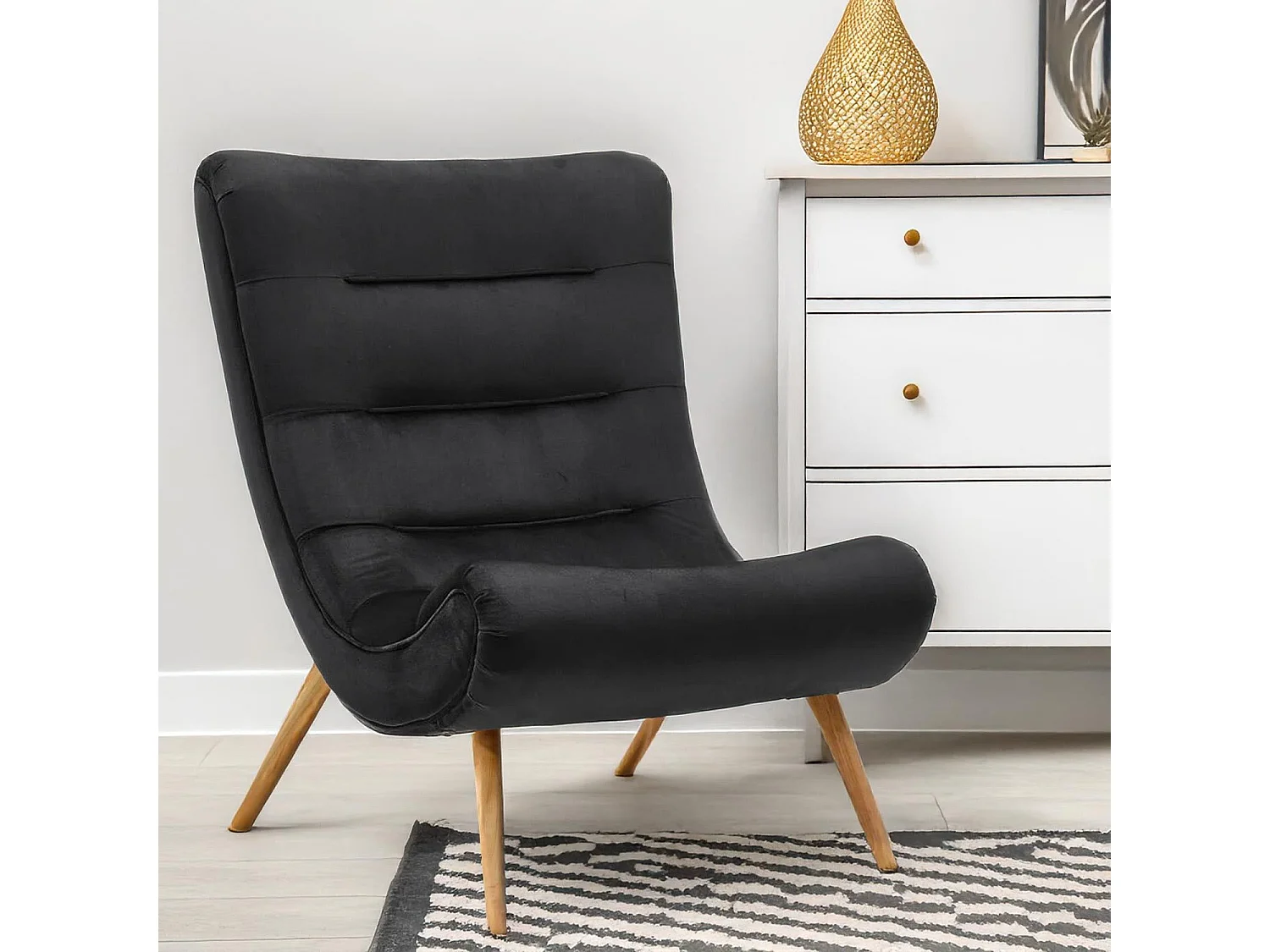 Fauteuil scandinave Romilly Velours Noir