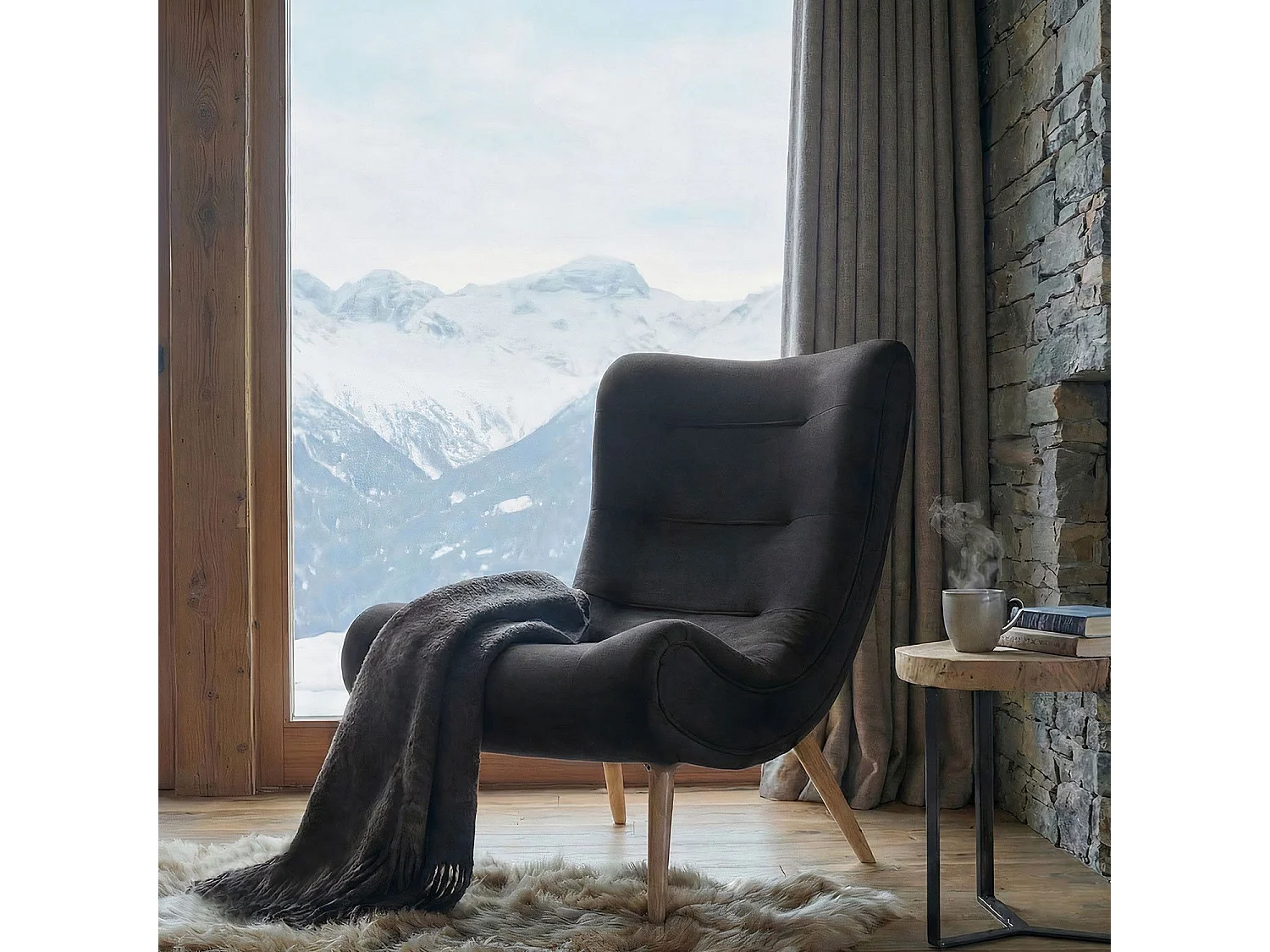 Fauteuil scandinave Romilly Velours Noir