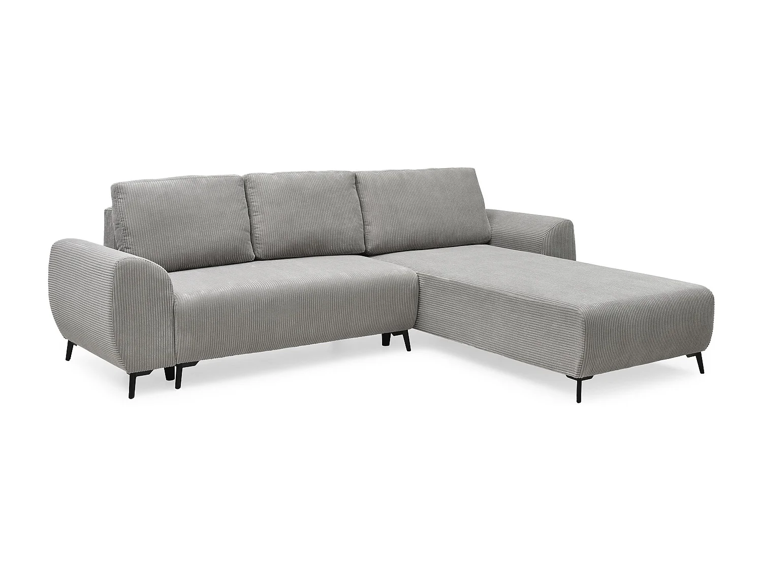 Ecksofa Rechts Ausklappbar Samt Rippstoff Grau Paolo mit Bequemer und Eleganter Liegefläche