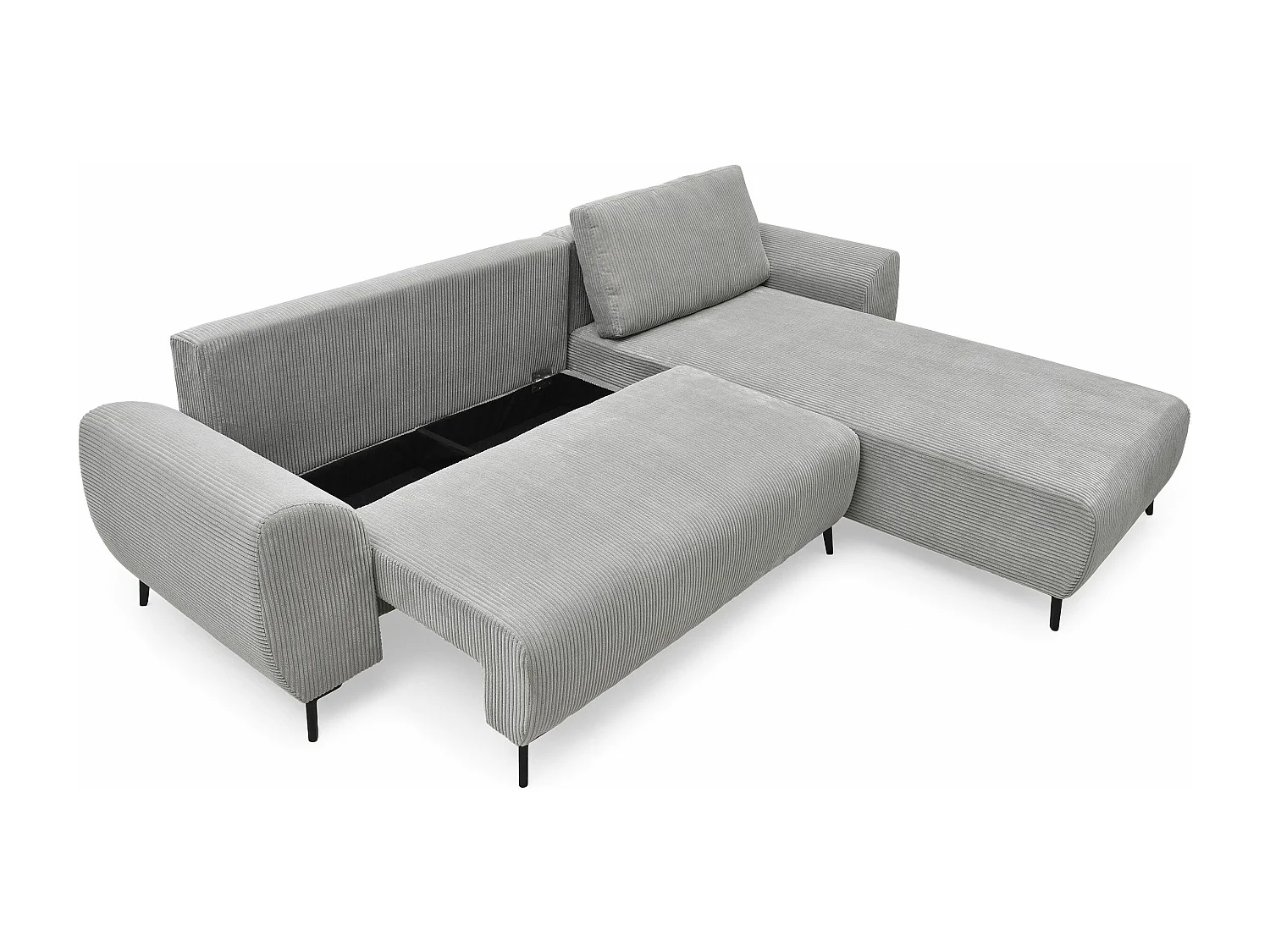 Ecksofa Rechts Ausklappbar Samt Rippstoff Grau Paolo mit Bequemer und Eleganter Liegefläche