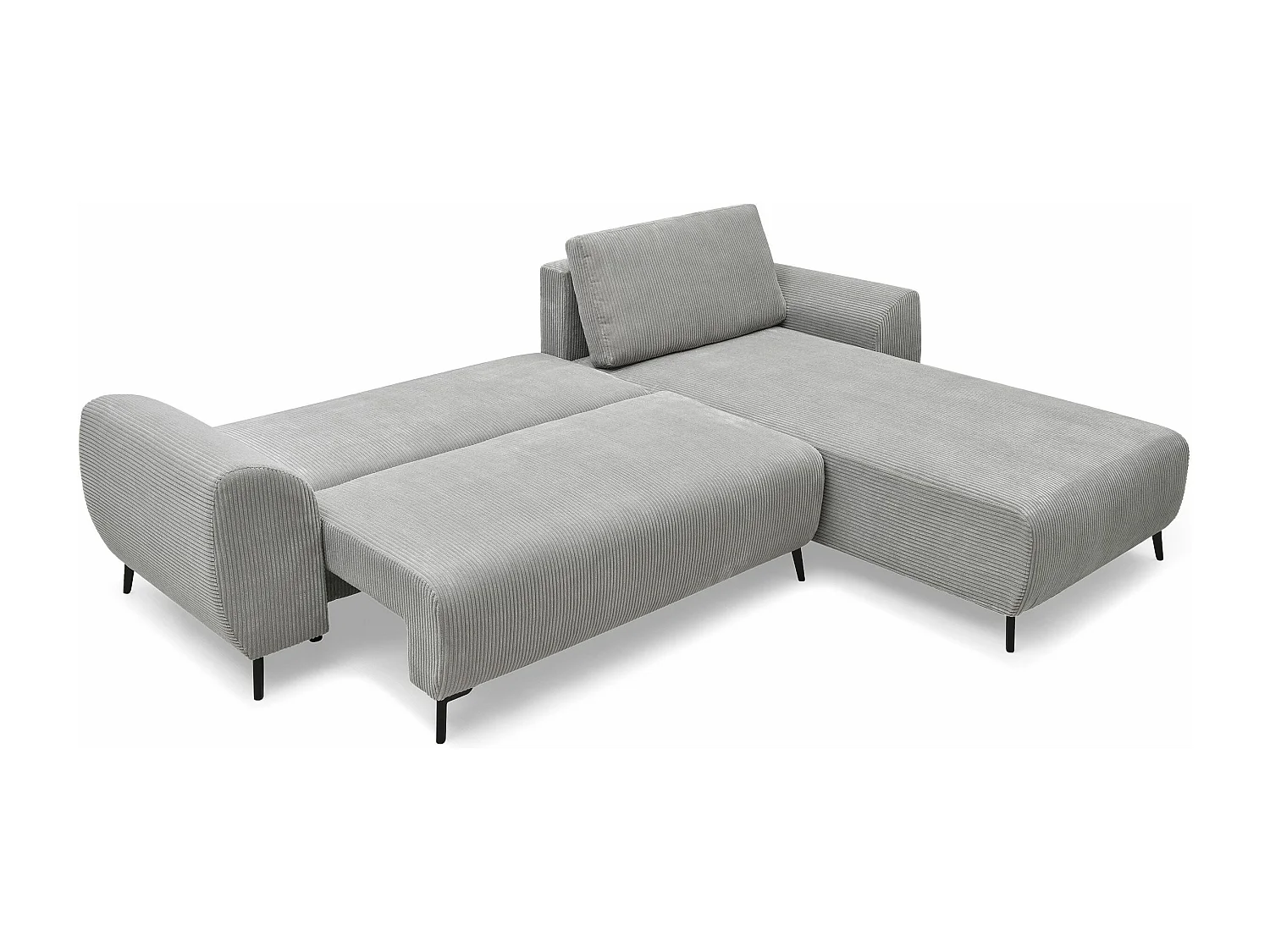 Ecksofa Rechts Ausklappbar Samt Rippstoff Grau Paolo mit Bequemer und Eleganter Liegefläche