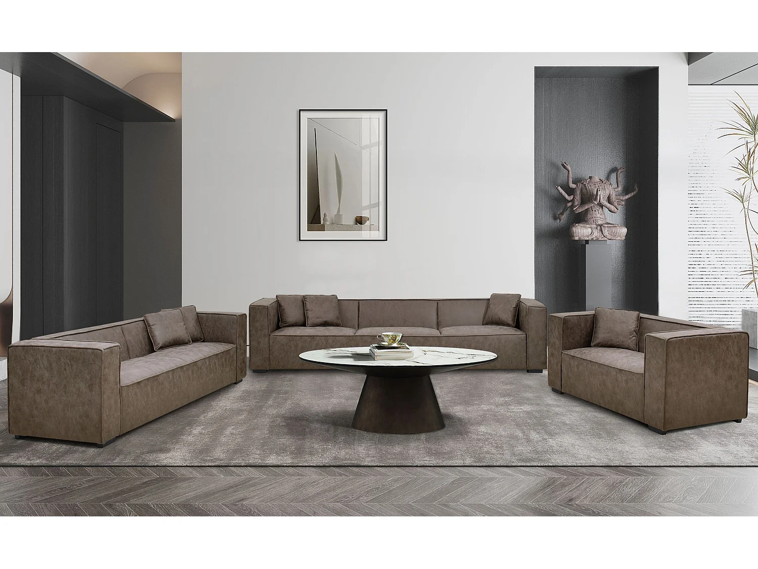 Fauteuil large Macao Tissu effet peau Vintage Marron