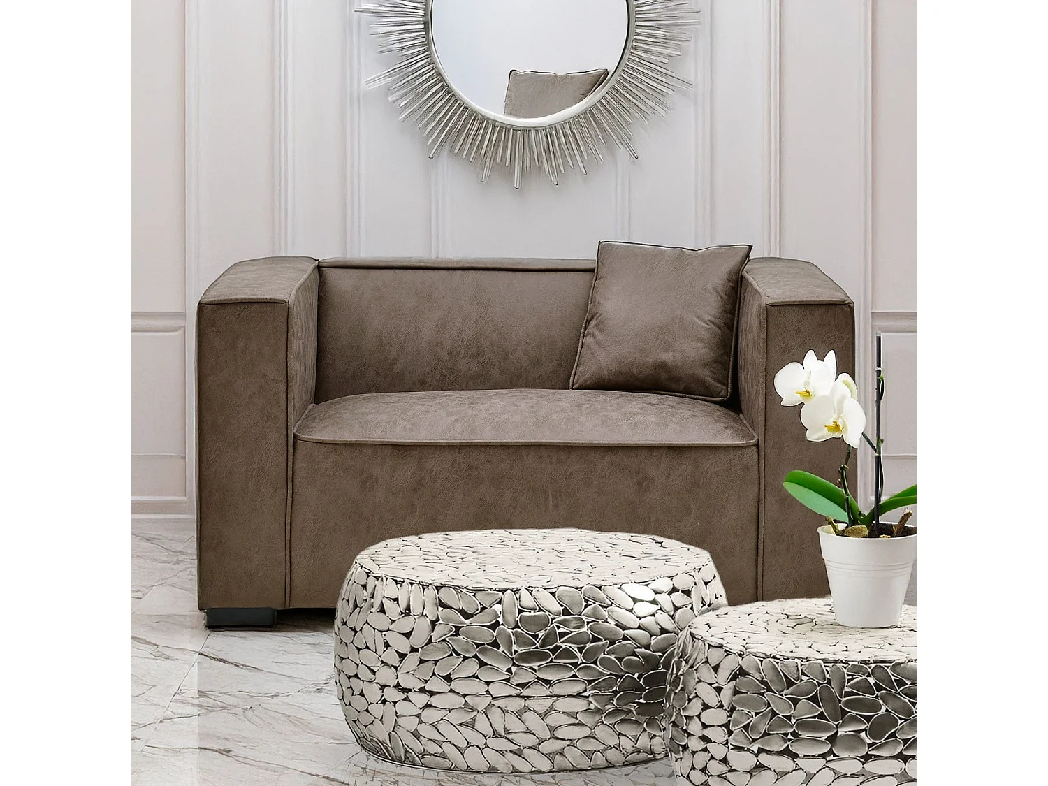 Fauteuil large Macao Tissu effet peau Vintage Marron