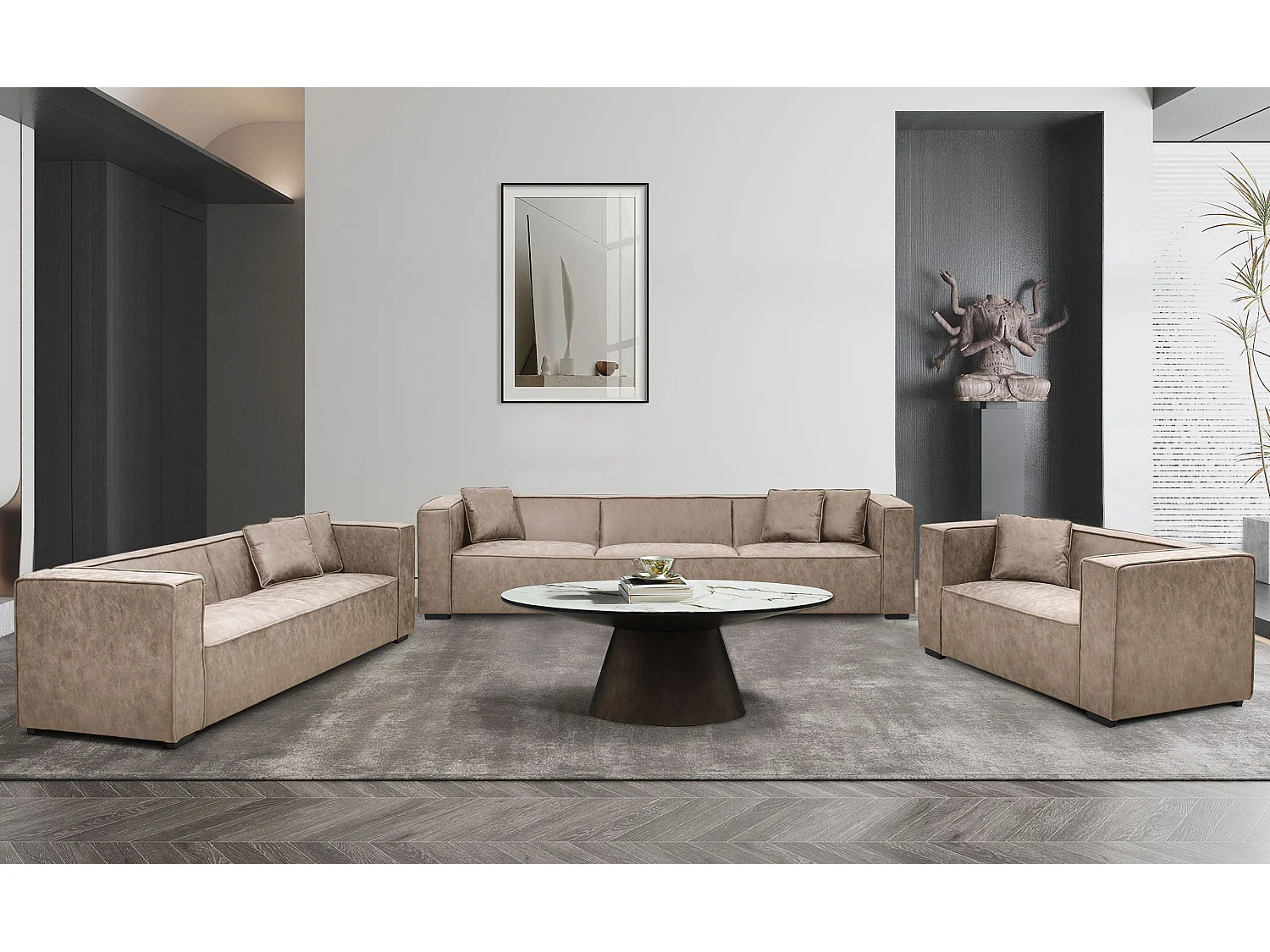 Fauteuil large Macao Tissu effet peau Vintage Beige