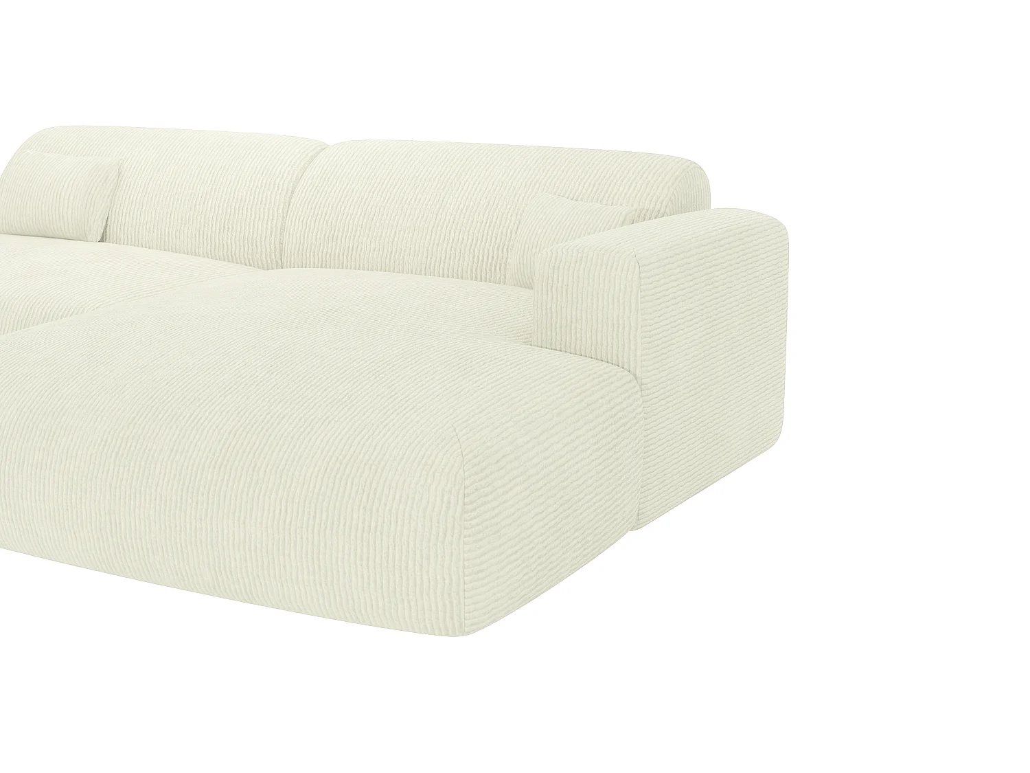 Høyrevendt åpen sofasofa i hvit offwhite finribbet kanelfarget tøy POGNI fra Maison Céphy