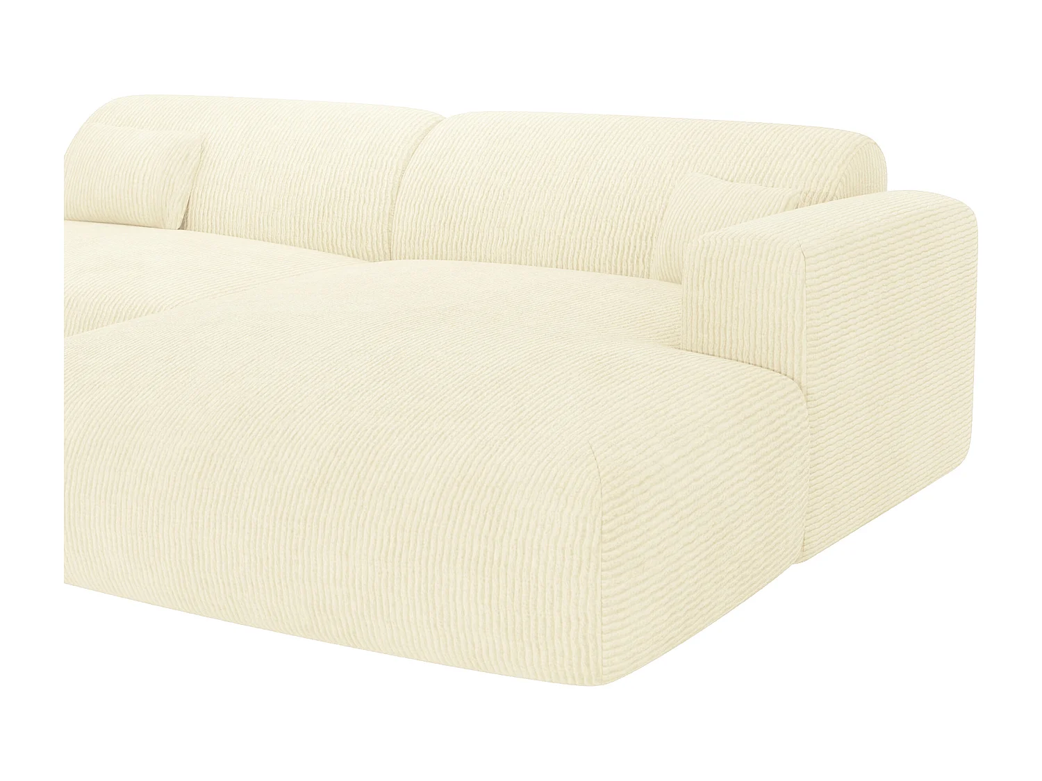 Canapé d'angle droit ouvert en velours côtelé fines côtes blanc cassé POGNI de Maison Céphy