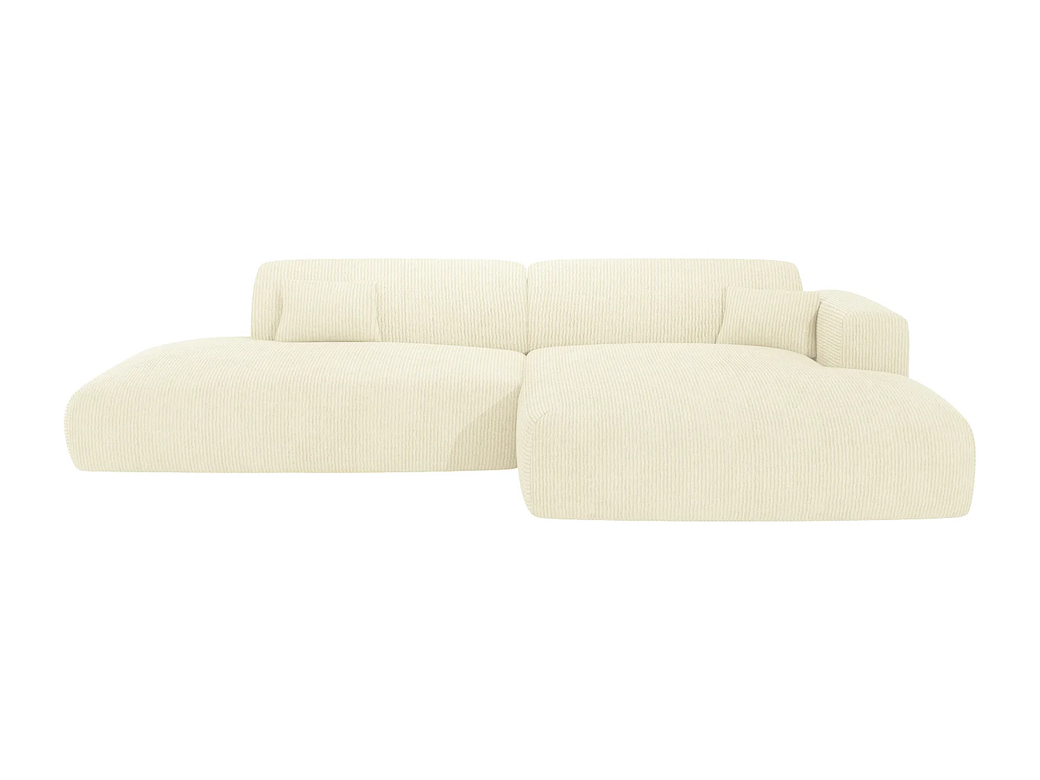 Hoekbank met open hoek rechts van gebroken witte ribfluweel met fijne ribbels POGNI van Maison Céphy