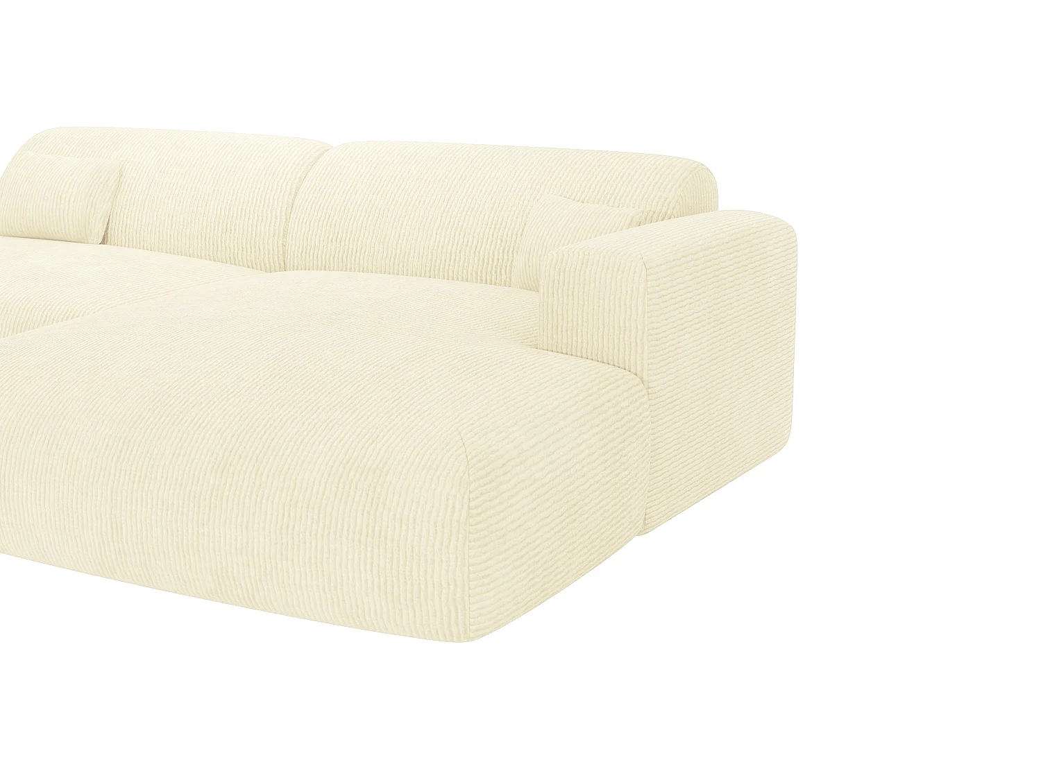 Hoekbank met open hoek rechts van gebroken witte ribfluweel met fijne ribbels POGNI van Maison Céphy