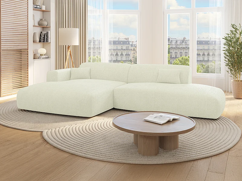Ecksofa - Ecke links - offenes Ende - Samt-Stoff - Off-White - POGNI von Maison Céphy