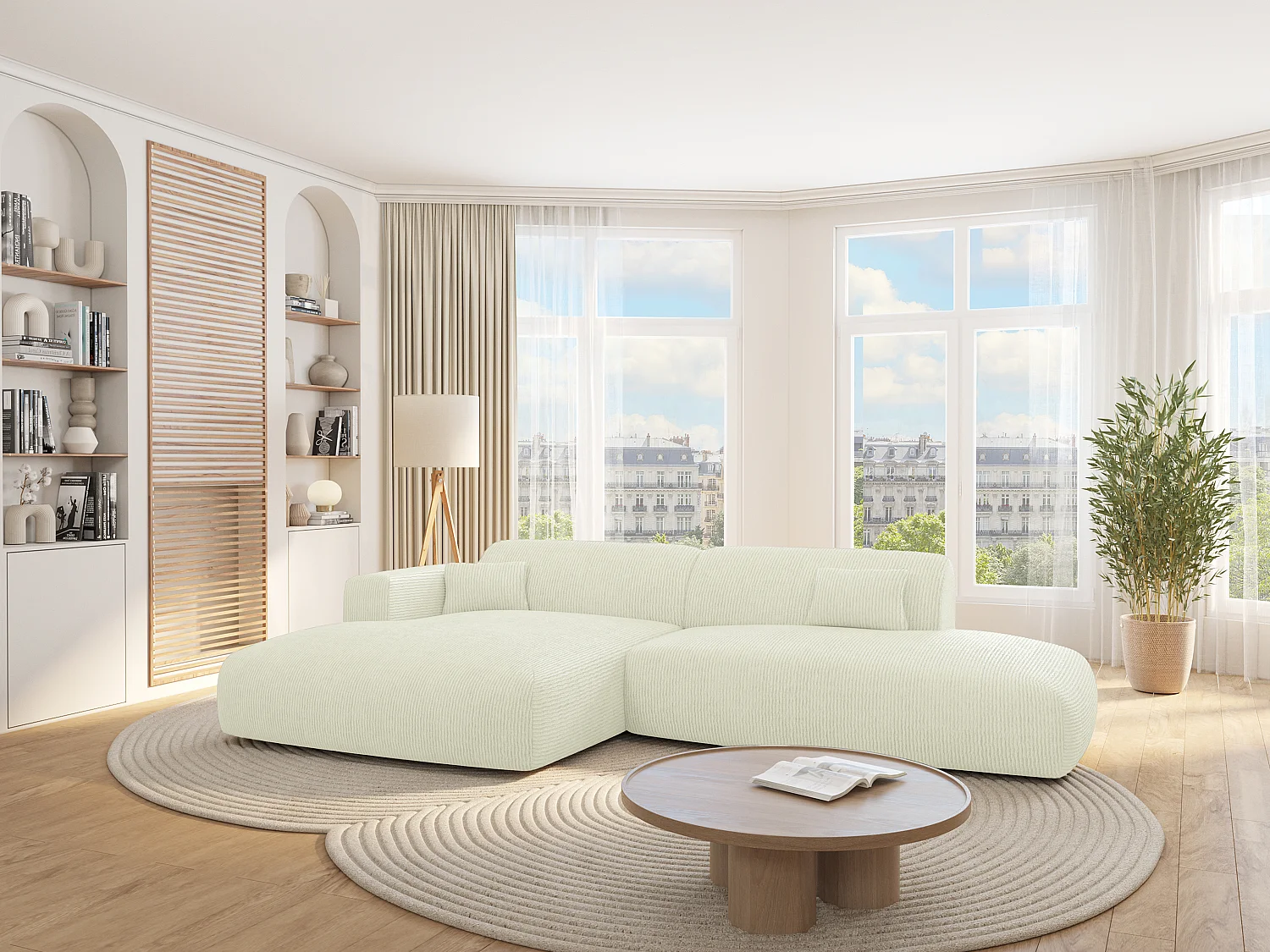 Ecksofa - Ecke links - offenes Ende - Samt-Stoff - Off-White - POGNI von Maison Céphy