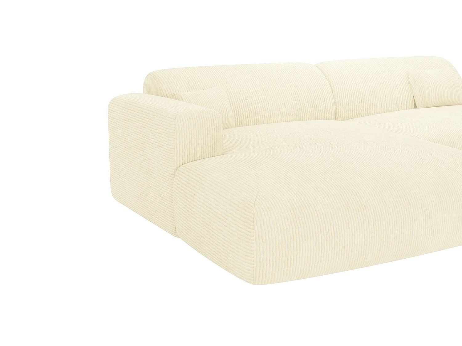 Hoekbank met open hoek links van gebroken witte ribfluweel met fijne ribbels POGNI van Maison Céphy