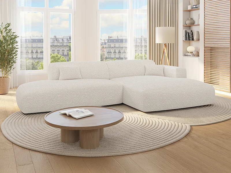 Ecksofa - Ecke rechts - offenes Ende - Bouclé-Stoff - Weiß - POGNI von Maison Céphy