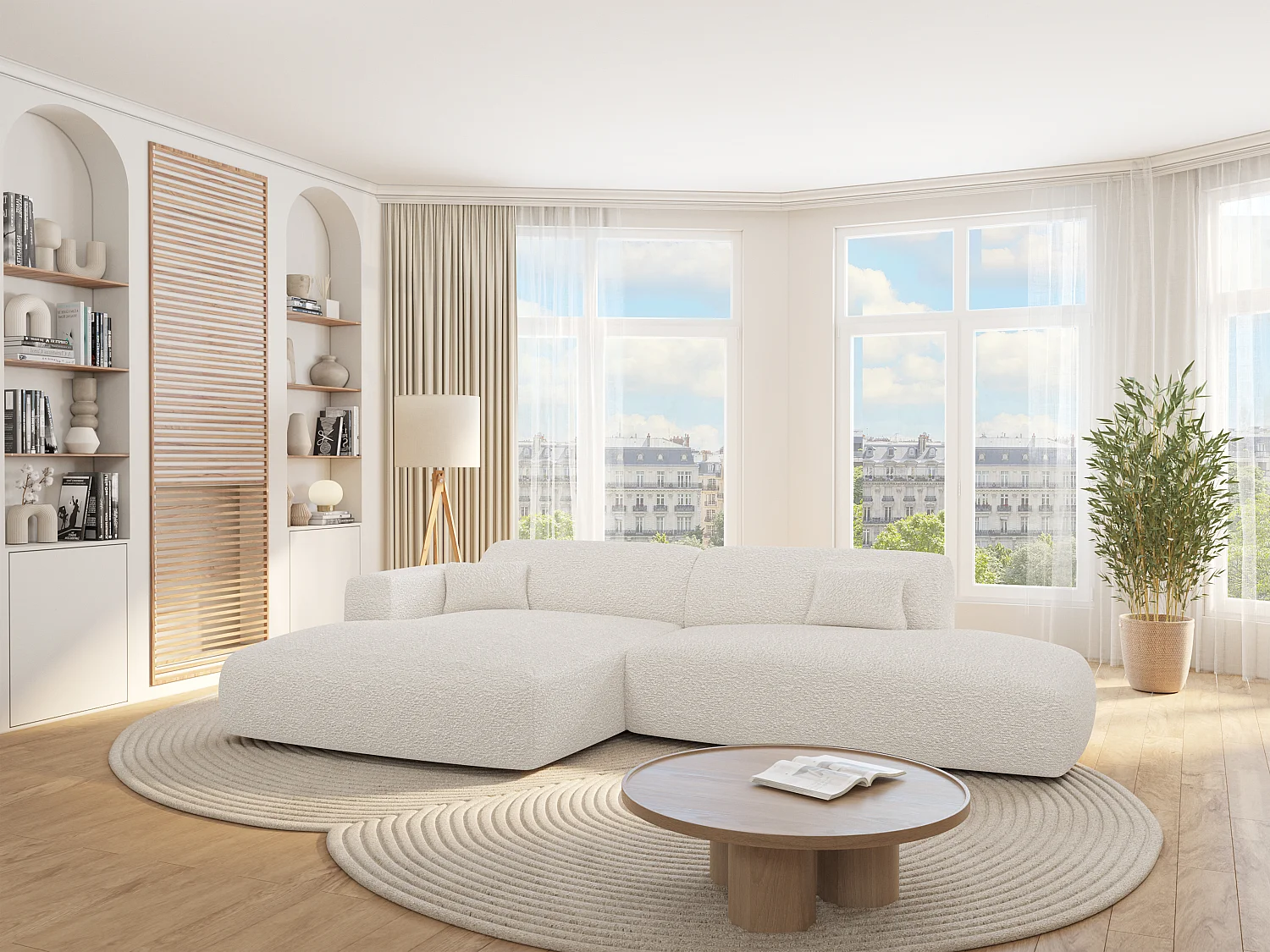 Divano angolo a sinistra aperto in Tessuto bouclette Bianco - POGNI della Maison Céphy