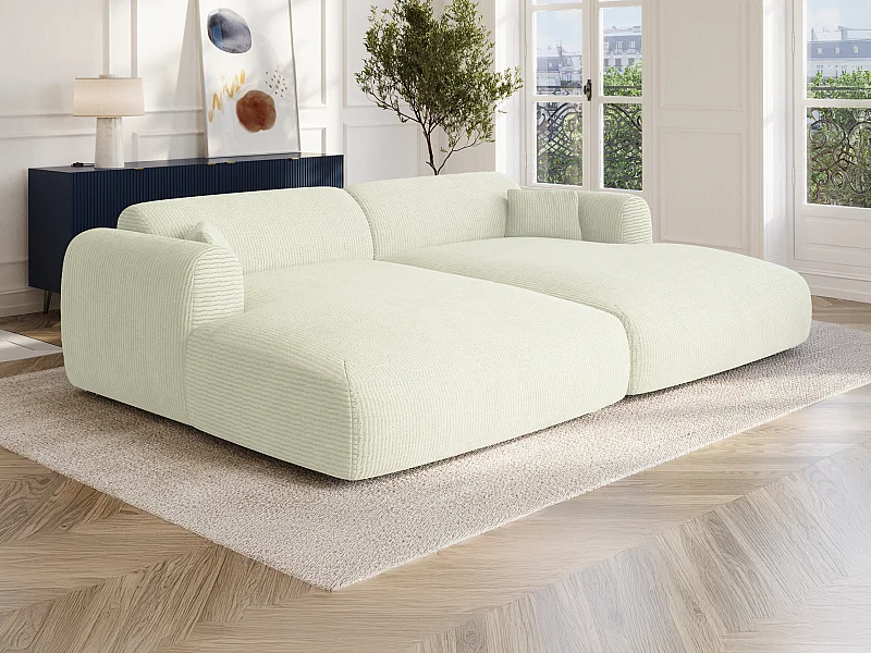 Canapé 3 places confort assise profonde en velours côtelé fines côtes blanc cassé POGNI de Maion Céphy