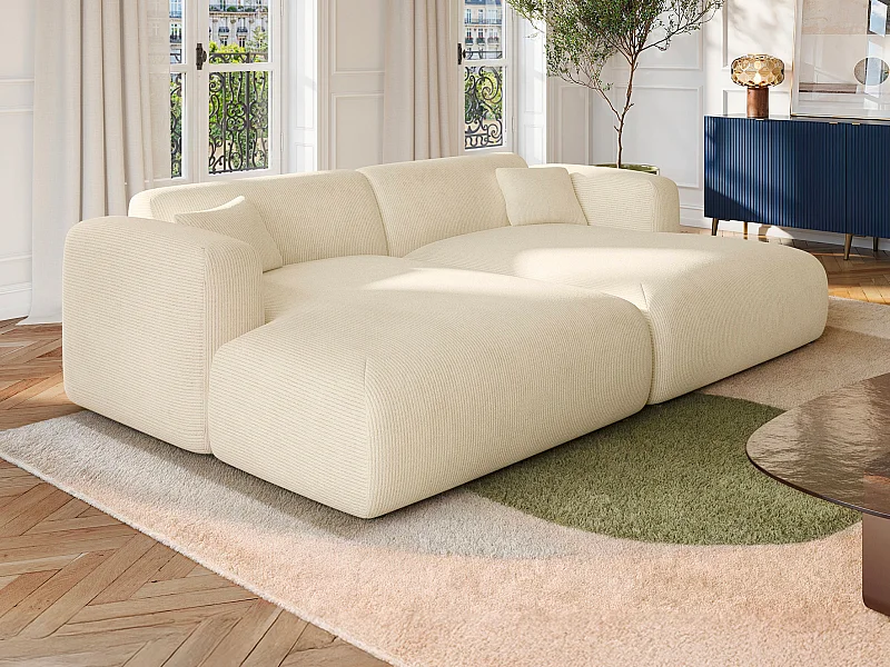 Divano 3 posti seduta comoda e profonda in Velluto a coste sottili Bianco sporco - POGNI della Maison Céphy