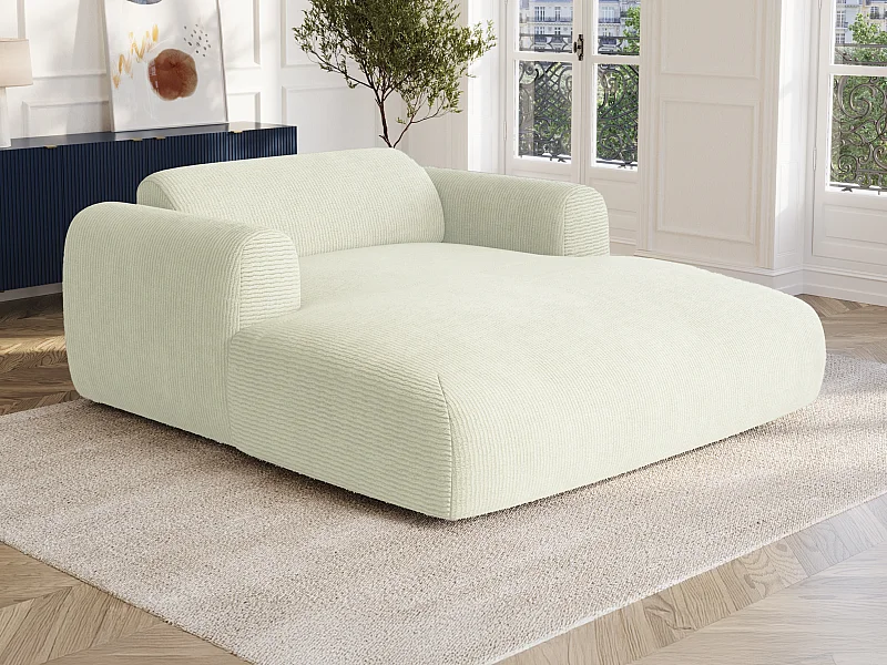 Méridienne 2 places en velours côtelé fines côtes blanc cassé POGNI