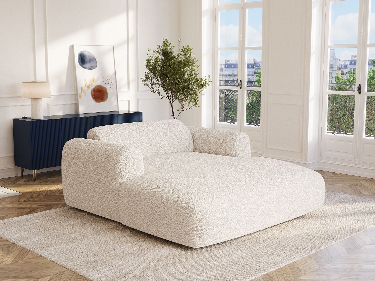 Recamiere 2-Sitzer - Bouclé-Stoff - Weiß - POGNI von Maison Céphy günstig online kaufen