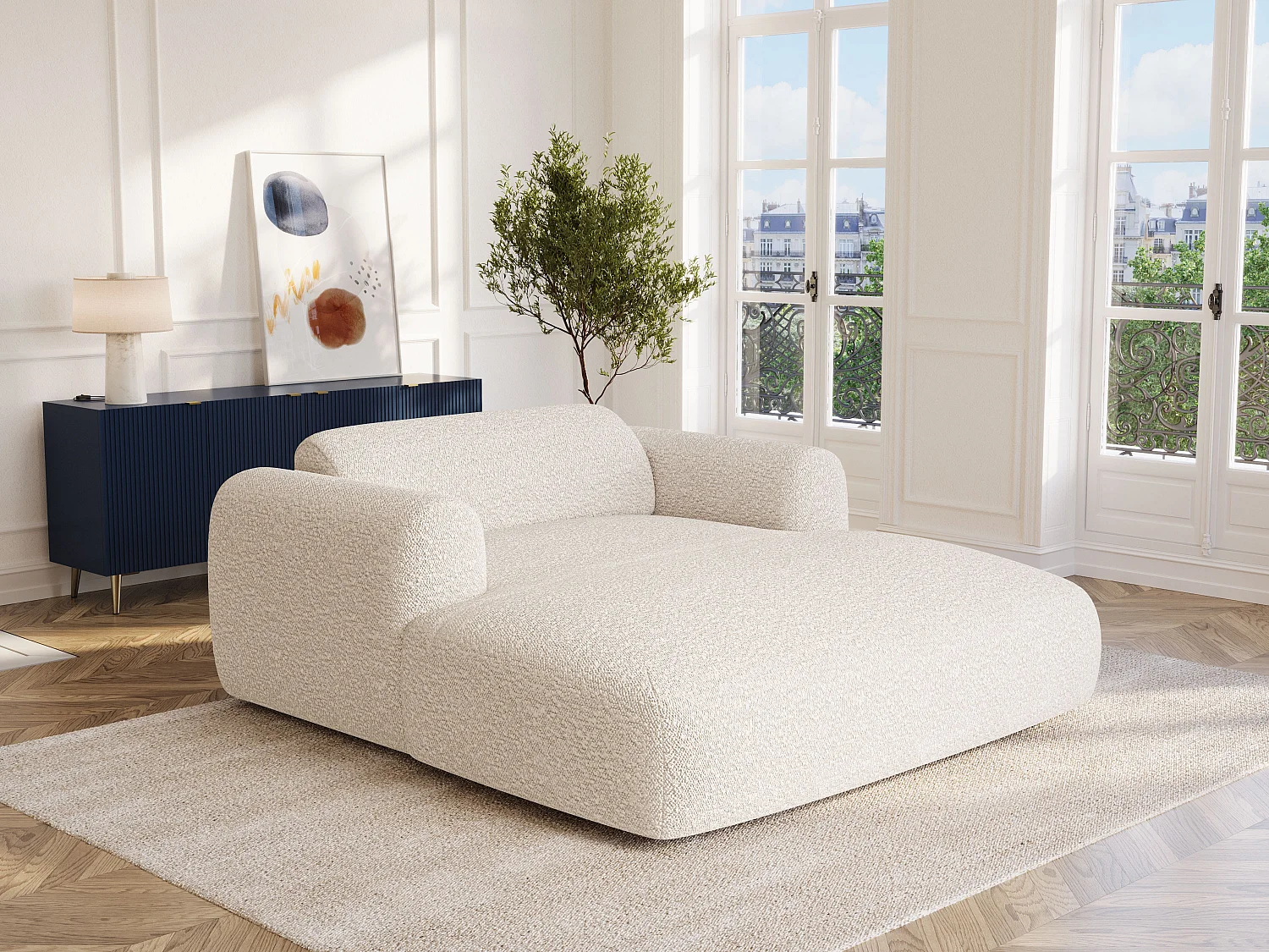 Méridienne 2 places en tissu bouclette blanc POGNI de Maison Céphy