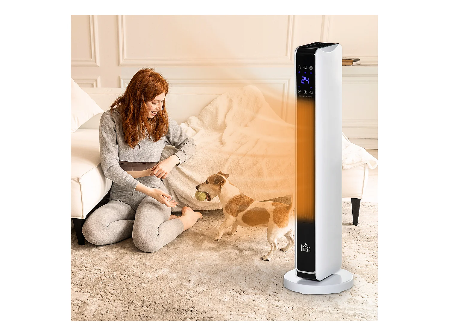 Radiateur électrique céramique PTC - chauffage soufflant oscillant 1100/2200W - télécommande incluse - timer 8h - blanc