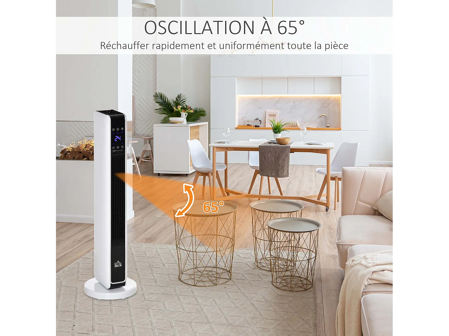 Radiateur électrique céramique PTC - chauffage soufflant oscillant 1100/2200W - télécommande incluse - timer 8h - blanc