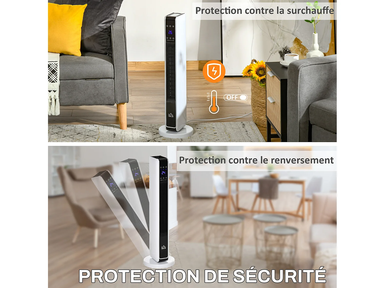 Radiateur électrique céramique PTC - chauffage soufflant oscillant 1100/2200W - télécommande incluse - timer 8h - blanc