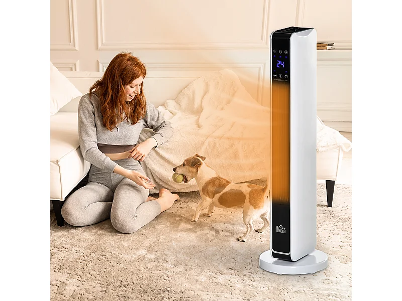 Radiateur électrique céramique PTC - chauffage soufflant oscillant 1100/2200W - télécommande incluse - timer 8h - blanc