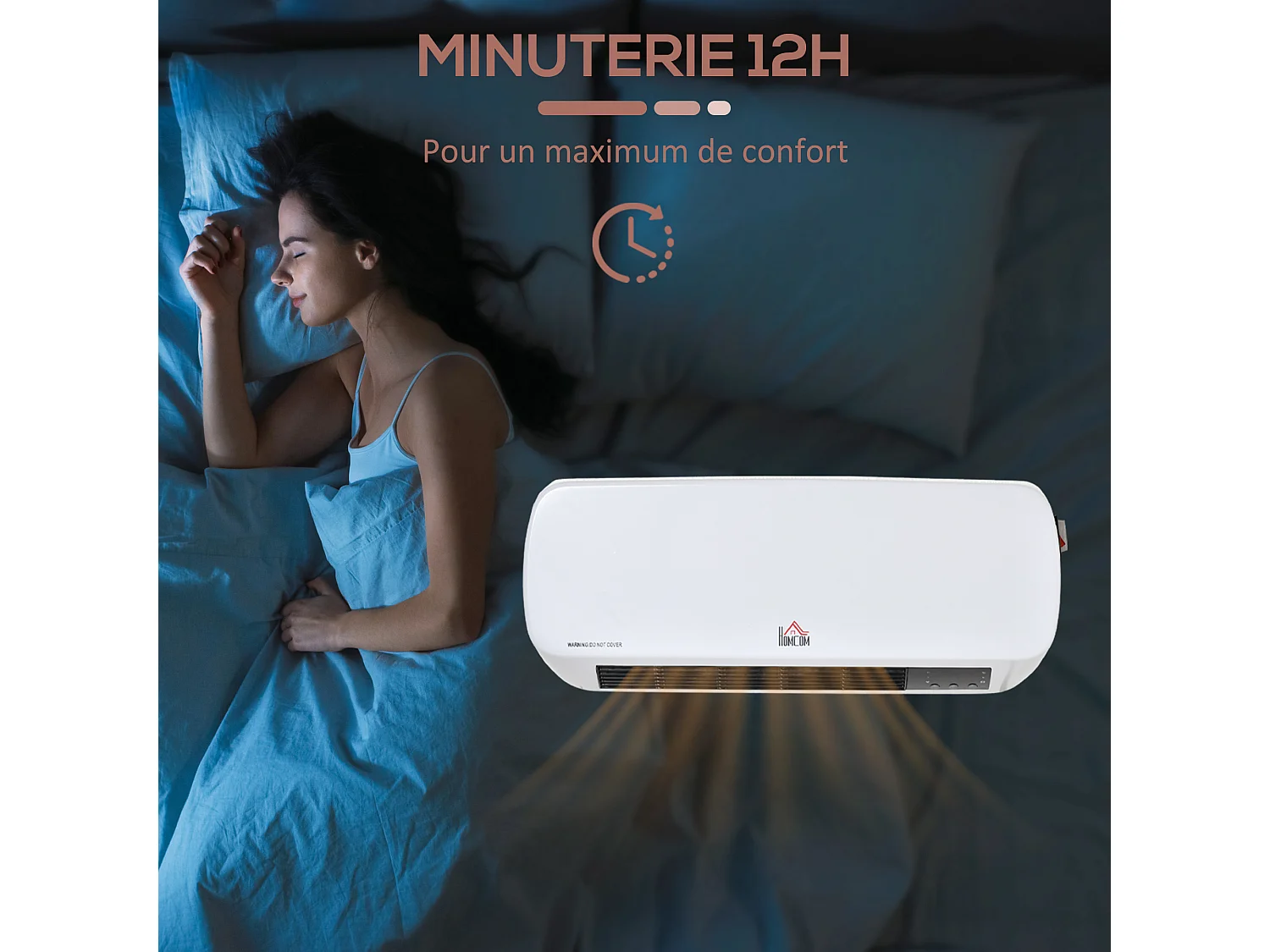 Radiateur mural soufflant 2000 W - chauffage céramique PTC - 3 niveaux de puissance - télécommande incluse blanc noir