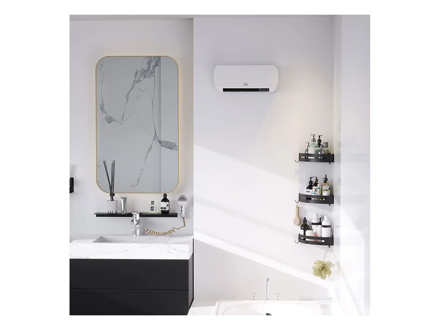 Radiateur mural soufflant 2000 W - chauffage céramique PTC - 3 niveaux de puissance - télécommande incluse blanc noir