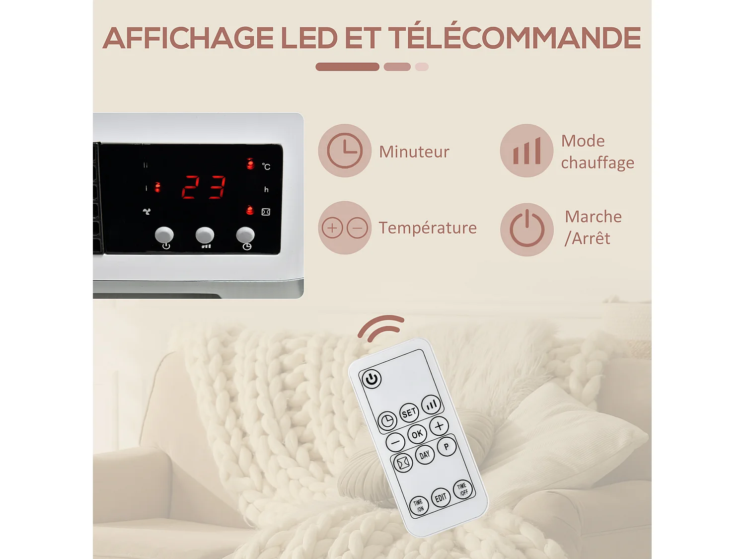 Radiateur mural soufflant 2000 W - chauffage céramique PTC - 3 niveaux de puissance - télécommande incluse blanc noir