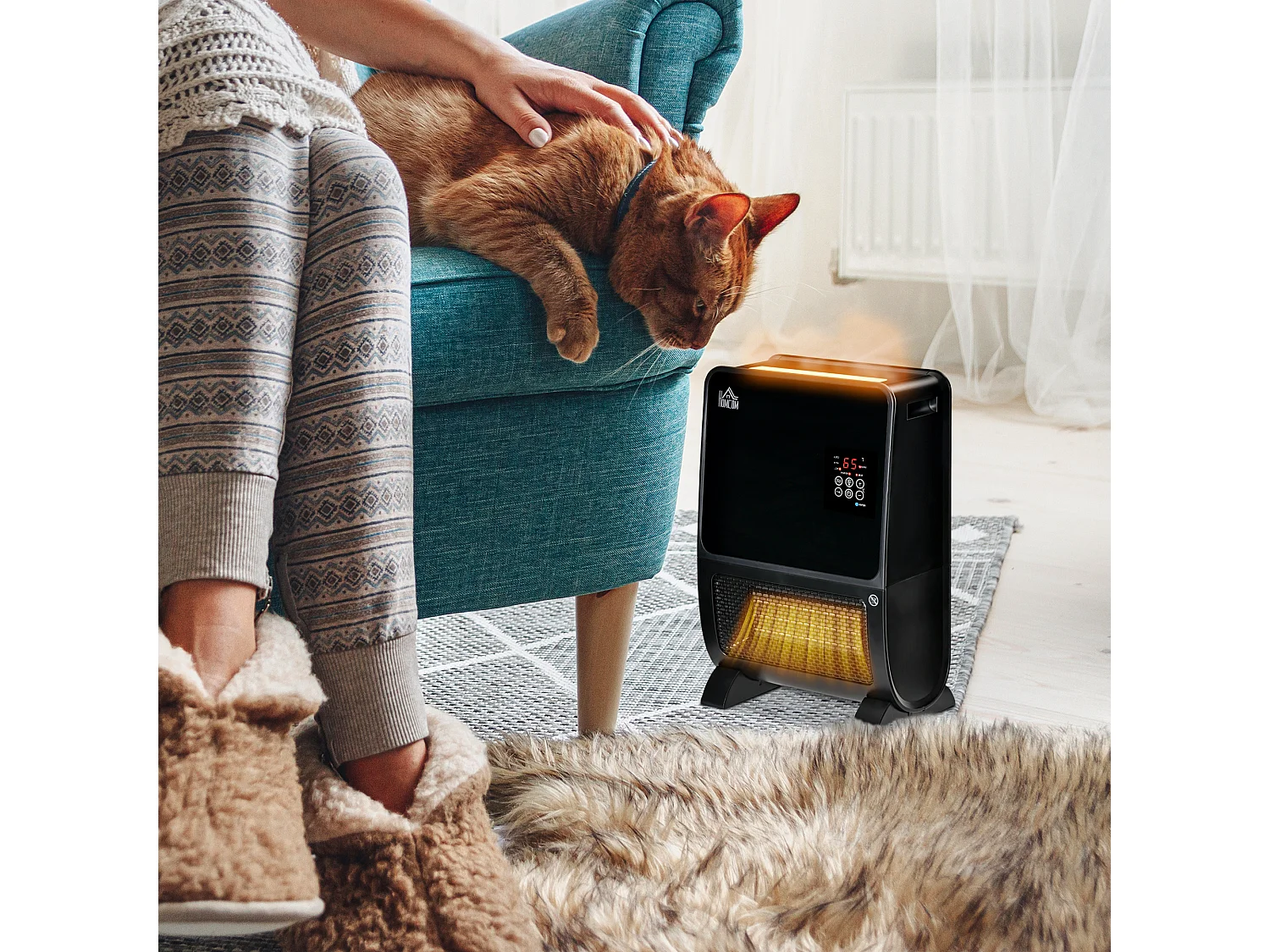 HOMCOM Chauffage humidificateur 2 en 1 avec éclairage LED 3 couleurs - chauffage soufflant 2000 W céramique PTC - 3 modes, timer - télécommande incluse - ABS noir