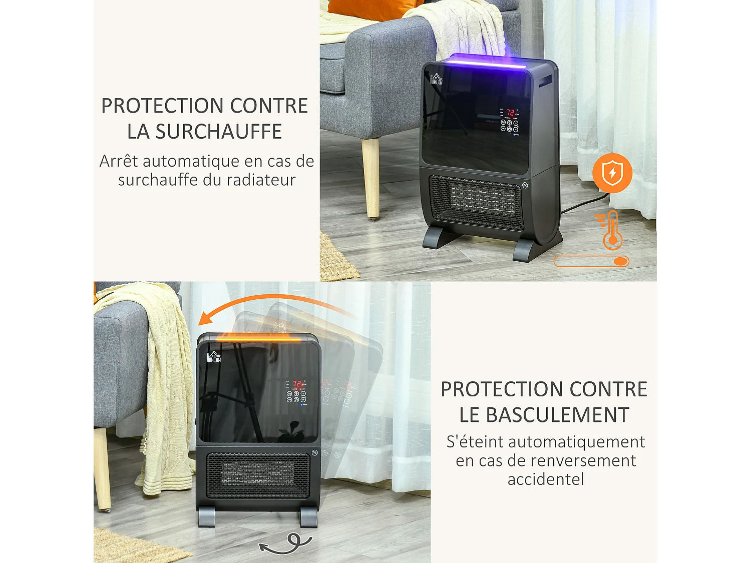 HOMCOM Chauffage humidificateur 2 en 1 avec éclairage LED 3 couleurs - chauffage soufflant 2000 W céramique PTC - 3 modes, timer - télécommande incluse - ABS noir