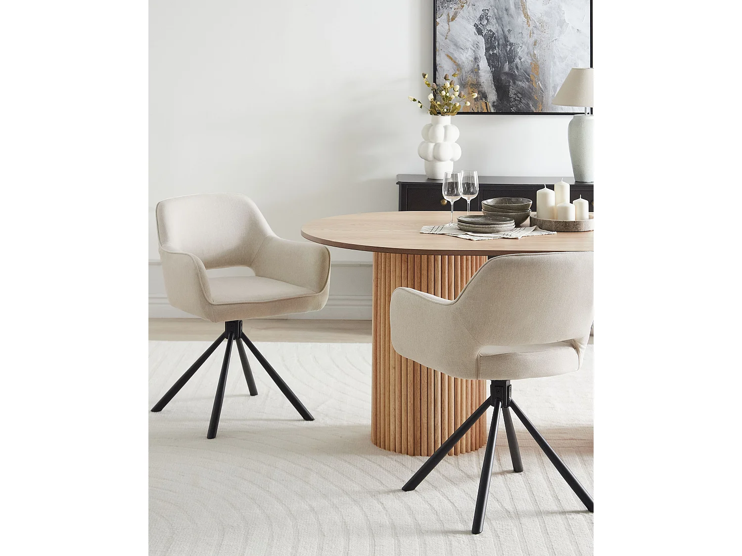 Esszimmerstuhl 2er Set Stoff helles beige gepolstert drehbar Metallbeine Loures