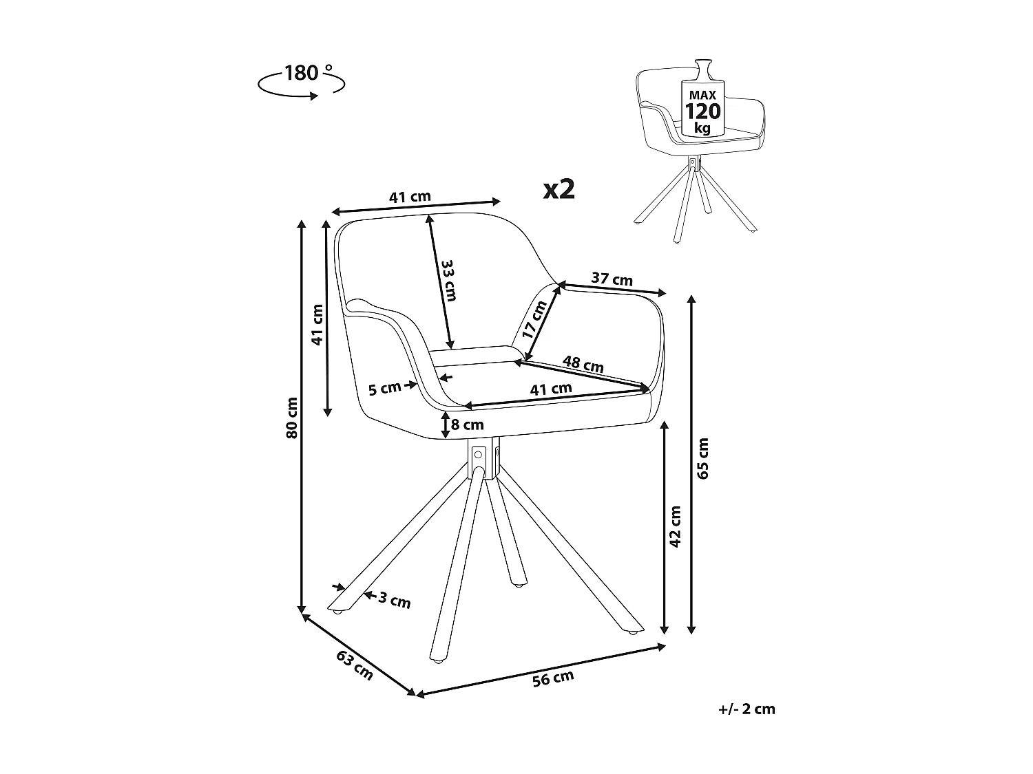 Esszimmerstuhl 2er Set Stoff helles beige gepolstert drehbar Metallbeine Loures