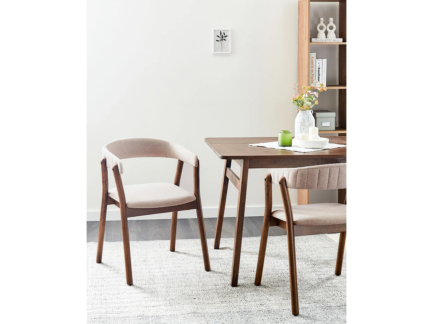 Lot de 2 chaises de salle à manger MYLO Tissu Marron foncé/beige