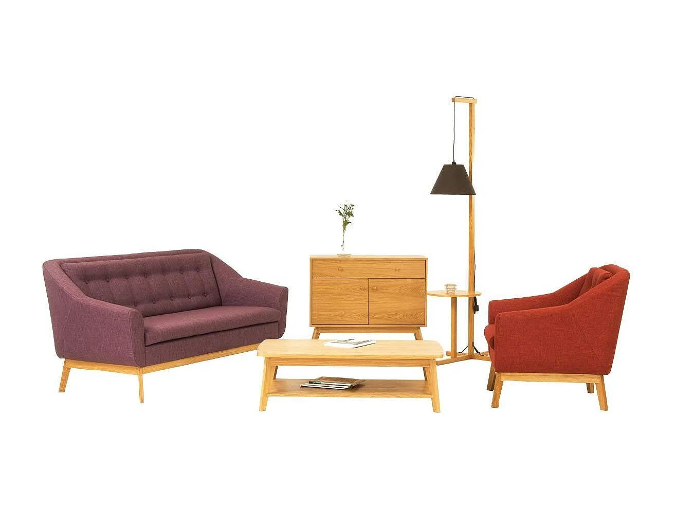 Lampadaire Design avec Table d'Appoint "Floor" 199cm Chêne & Noir