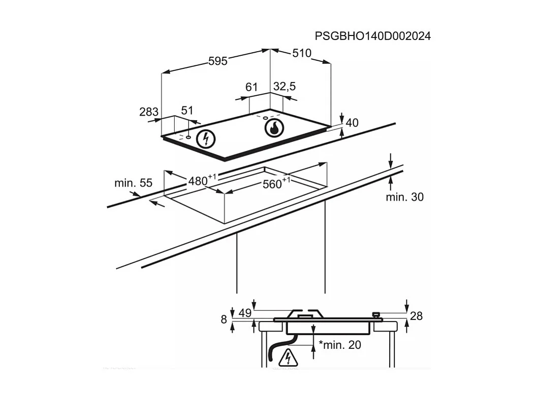 Electrolux Table de cuisson gaz 60cm 4 feux 7700w noir - KGS6424W
