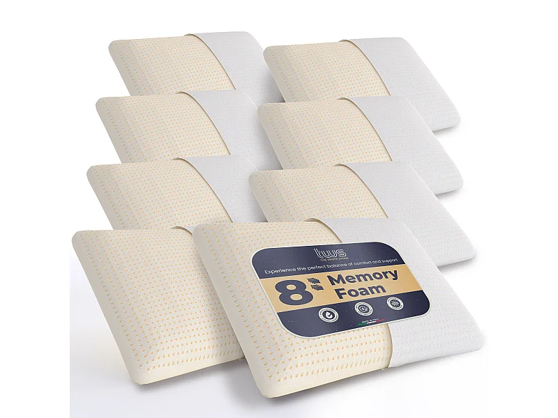 The White Stone Set van 8 Traagschuim Kussens 40 x 70 cm | Hoogte 11 cm | Hypoallergene, Ergonomische en Ademende Nek Kussens | Anti-Wurg en Verkoelende Functie