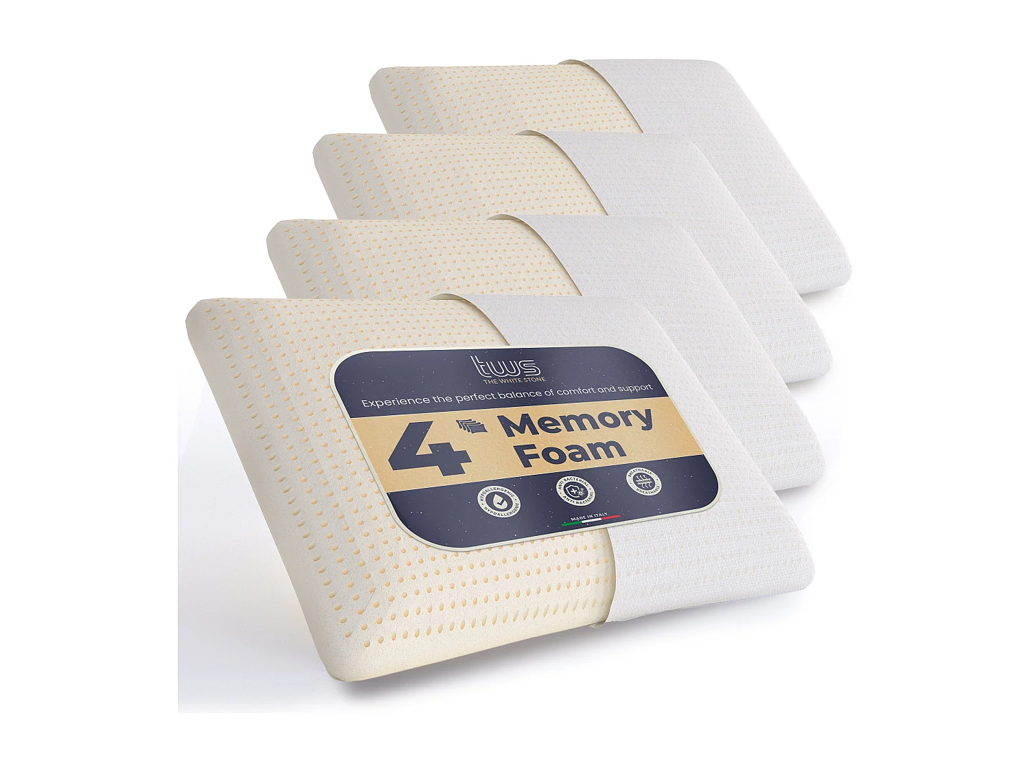 The White Stone Set van 4 Traagschuim Kussens 40 x 70 cm | Hoogte 11 cm | Hypoallergene, Ergonomische en Ademende Nek Kussens | Anti-Wurg en Verkoelende Functie