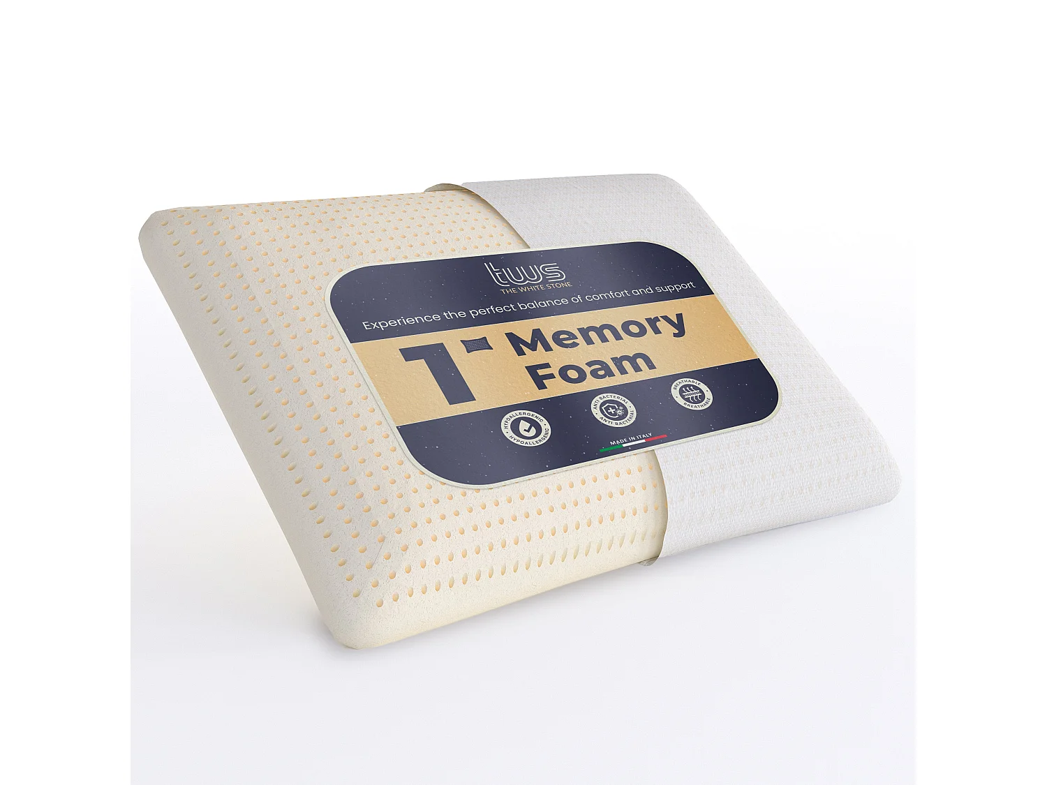 The White Stone Oreiller Memory Foam 40×70 cm, H 11 cm, cervical, hypoallergénique, ergonomique et respirant